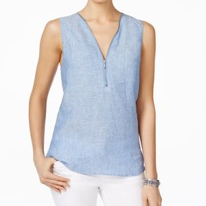 INC International Concepts Blue Sleeveless Top in 100% Linen